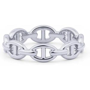 PAVOI Waterproof Link Ring – 14K Gold Plated Link Chain Ring for Women – Stackable Stainless Steel Thin Trendy Jewelry(White Gold)