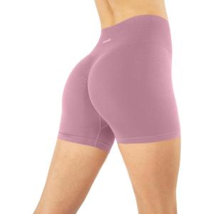 PAVOI ACTIVE Seamless Shorts | Sculpting Compression High Waisted 4.5″ & 6″ Scrunch Butt Ribbed SculptForm Biker Shorts(Blush)