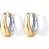 PAVOI Waterproof Reversible Chunky Hoop Earrings with Mixed Metals – 14K Gold Plated Thick Two Tone Hoop Earrings Two Ways – Stainless Steel Hypoallergenic Statement Jewelry – 12mm(18 Millimeters)