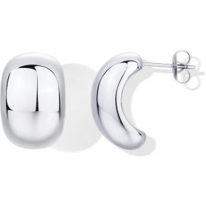 PAVOI Waterproof Hoop Earrings for Women – 14K Gold Plated Chunky, Dome, Square, Twisted Huggie Hoops – Stainless Steel Gold Earrings Bold Jewelry(White Gold)