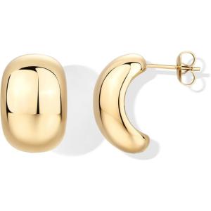 PAVOI Waterproof Hoop Earrings for Women – 14K Gold Plated Chunky, Dome, Square, Twisted Huggie Hoops – Stainless Steel Gold Earrings Bold Jewelry(Yellow Gold)