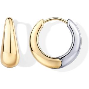 PAVOI Waterproof Reversible Chunky Hoop Earrings with Mixed Metals – 14K Gold Plated Thick Two Tone Hoop Earrings Two Ways – Stainless Steel Hypoallergenic Statement Jewelry – 12mm(18 Millimeters)