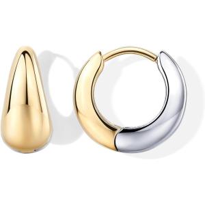 PAVOI Waterproof Reversible Chunky Hoop Earrings with Mixed Metals – 14K Gold Plated Thick Two Tone Hoop Earrings Two Ways – Stainless Steel Hypoallergenic Statement Jewelry – 12mm(12 Millimeters)