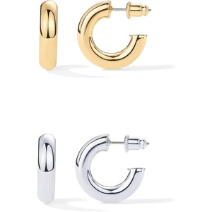 PAVOI Chunky Gold Hoop Earrings for Women, Lightweight 14K Gold Plated | Gold Hoops, Gold Plated Earrings, Womens Earrings, 14K Gold Hoop Earrings(Pack)