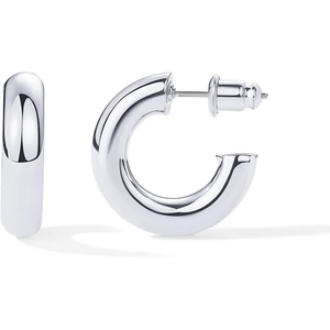 PAVOI Chunky Gold Hoop Earrings for Women, Lightweight 14K Gold Plated | Gold Hoops, Gold Plated Earrings, Womens Earrings, 14K Gold Hoop Earrings(White Gold)