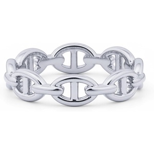 PAVOI Waterproof Link Band – 14K Gold Plated Link Chain Ring for Women | Stainless Steel Thin Stackable Ring, Trendy Jewelry(White Gold)
