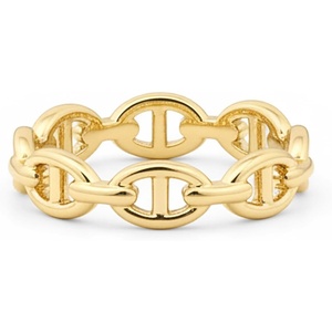 PAVOI Waterproof Link Band – 14K Gold Plated Link Chain Ring for Women | Stainless Steel Thin Stackable Ring, Trendy Jewelry(Yellow Gold)