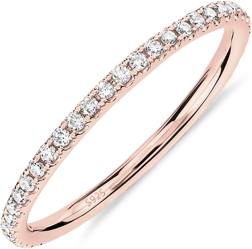 image:imagePAVOI 925 Sterling Silver Wedding Band for Women 14K Gold Plated CZ Ring1Pack Rose Gold
