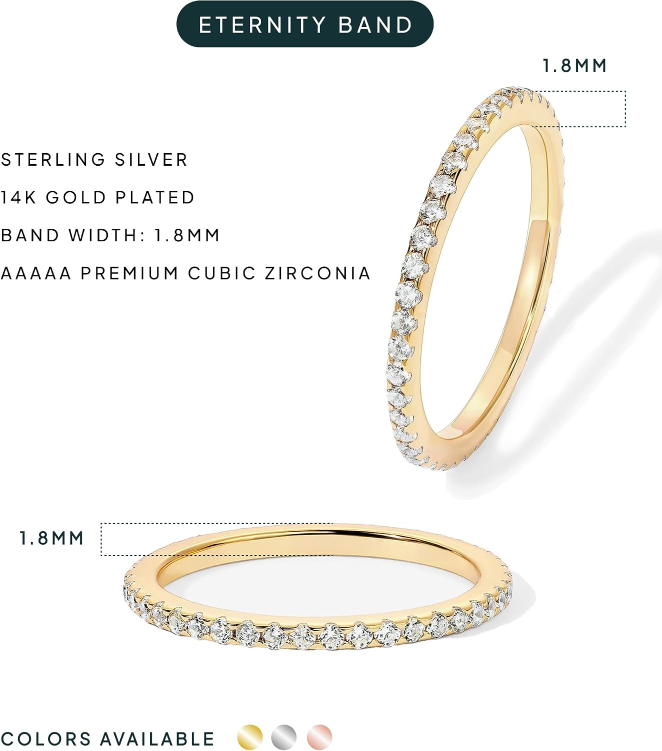 image:imagePAVOI 925 Sterling Silver Wedding Band for Women 14K Gold Plated CZ Ring1Pack Rose Gold