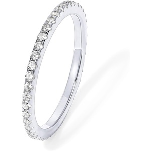 PAVOI 925 Sterling Silver Wedding Band for Women, 14K Gold Plated CZ Ring(1-Pack White Gold)