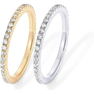 PAVOI 925 Sterling Silver Wedding Band for Women, 14K Gold Plated CZ Ring(2-Pack White Gold & Yellow Gold)