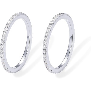 PAVOI 925 Sterling Silver Wedding Band for Women, 14K Gold Plated CZ Ring(2-Pack White Gold)