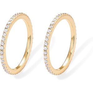 PAVOI 925 Sterling Silver Wedding Band for Women, 14K Gold Plated CZ Ring(2-Pack Yellow Gold)