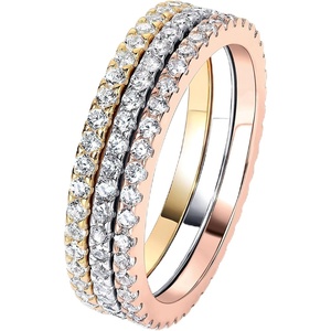PAVOI 925 Sterling Silver Wedding Band for Women, 14K Gold Plated CZ Ring(3-Pack Multicolor)