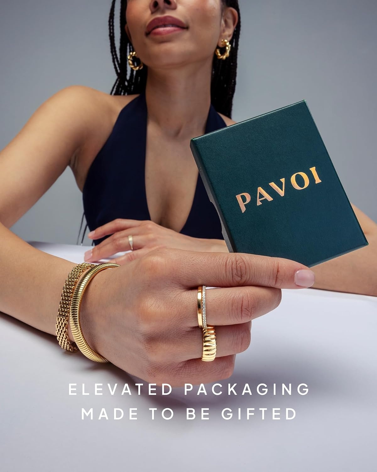image:imagePAVOI Waterproof CZ Stud Earrings for Women 14K Gold Plated Set of 5 StudsRose Gold