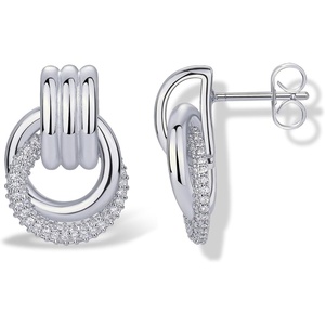 PAVOI Dangle CZ Knot Earrings for Women, 14K Plated Chunky Gold Earrings(White Gold)