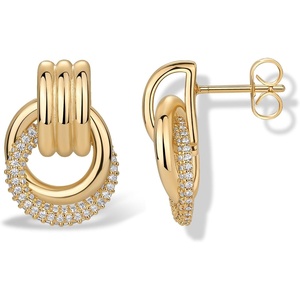 PAVOI Dangle CZ Knot Earrings for Women, 14K Plated Chunky Gold Earrings(Yellow Gold)