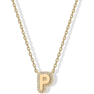 PAVOI Initial Necklace for Women, 14K Gold Plated CZ Bubble Letter Pendant(Yellow Gold)