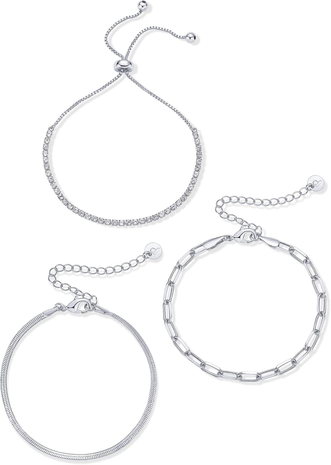 image:imagePAVOI Set of 3 Chain Bracelets for Women 14K Gold Plated Dainty BraceletsWhite Gold
