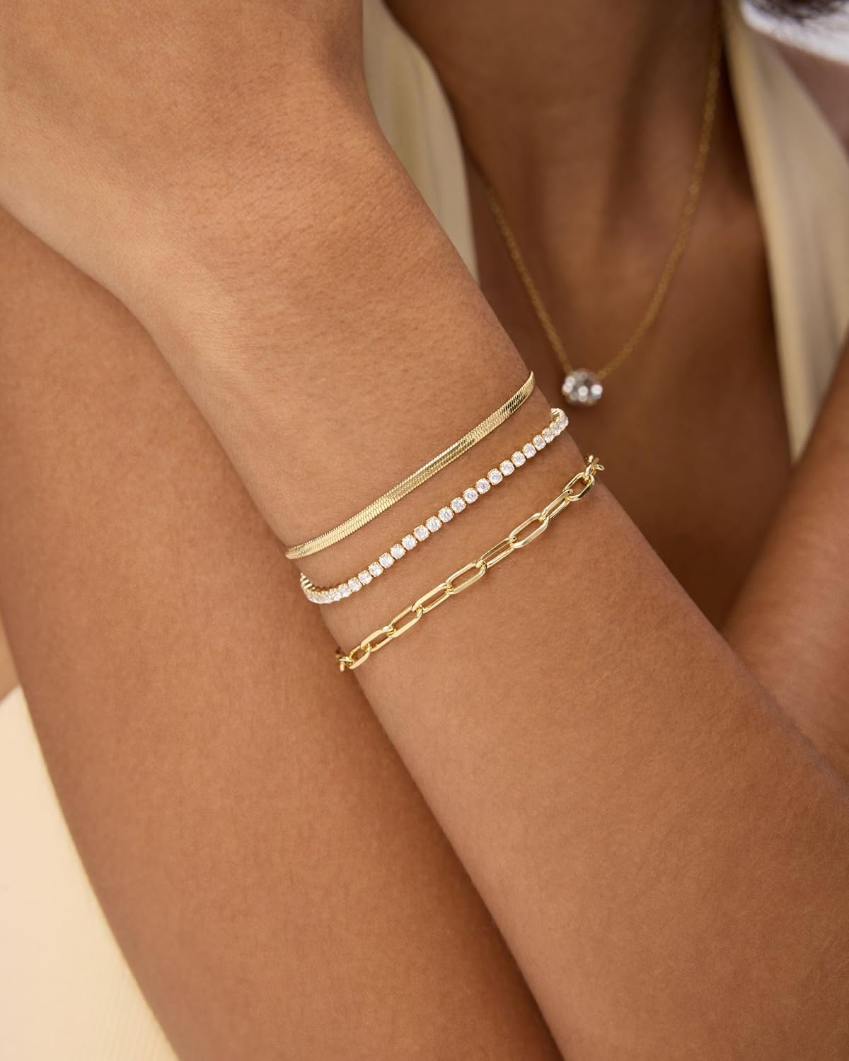 image:imagePAVOI Set of 3 Chain Bracelets for Women 14K Gold Plated Dainty BraceletsWhite Gold