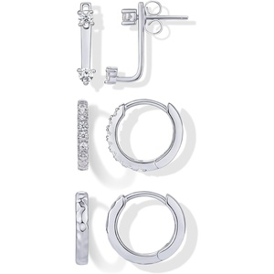 PAVOI Pack of 3 Huggie Earrings for Women, 14K Gold Plated Earring Stacks(White Gold)