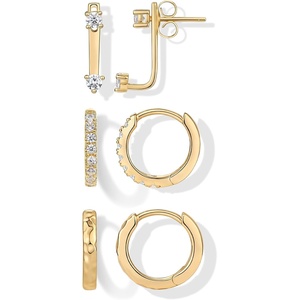 PAVOI Pack of 3 Huggie Earrings for Women, 14K Gold Plated Earring Stacks(Yellow Gold)