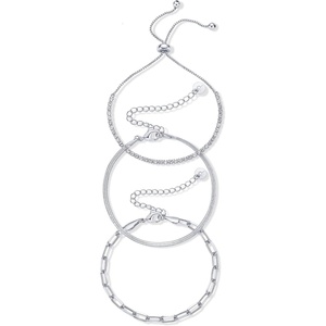 PAVOI Set of 3 Chain Bracelets for Women, 14K Gold Plated Dainty Bracelets(White Gold)
