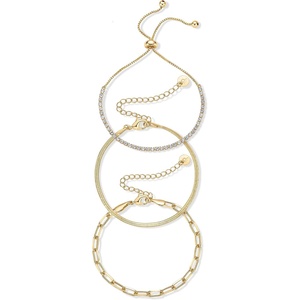 PAVOI Set of 3 Chain Bracelets for Women, 14K Gold Plated Dainty Bracelets(Yellow Gold)